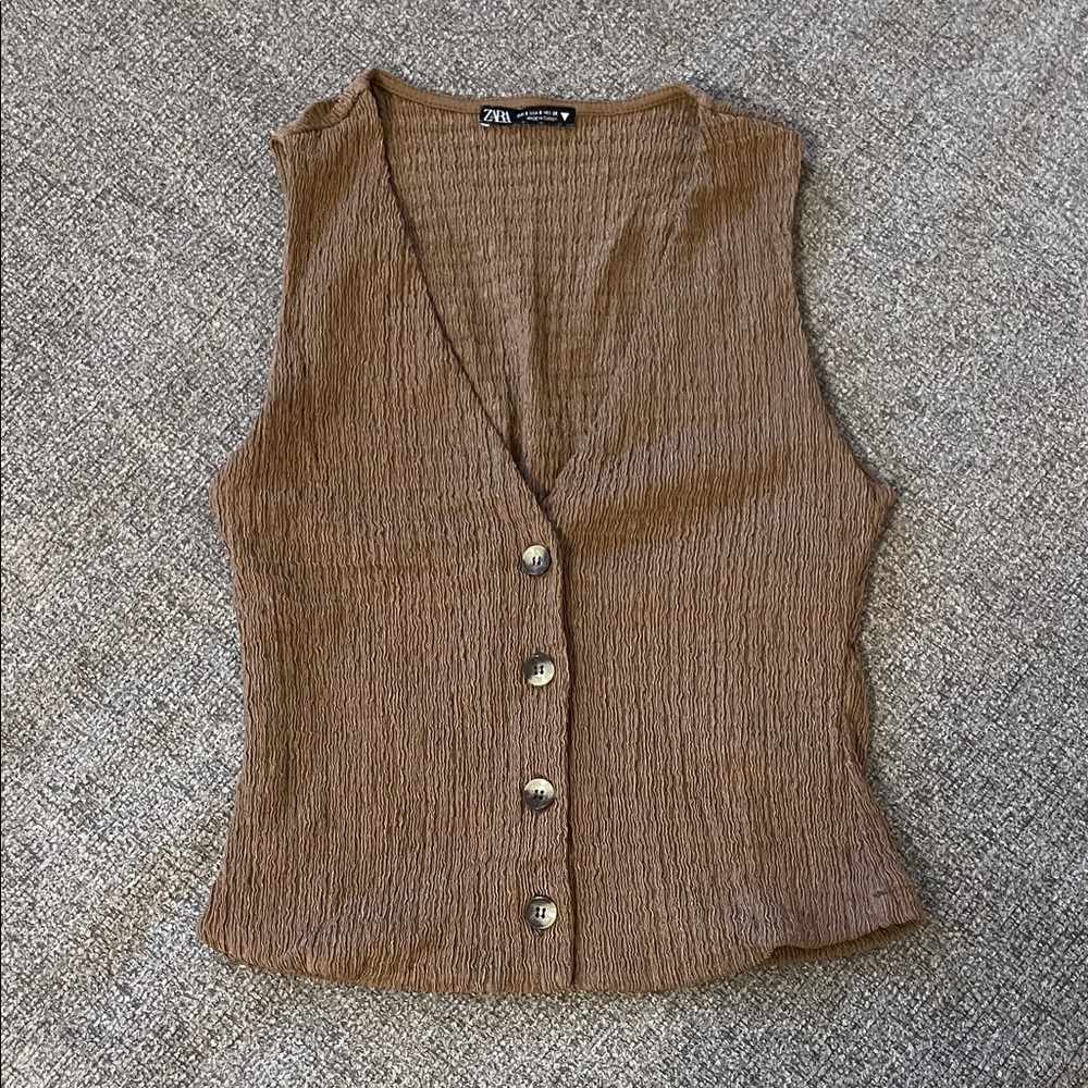 Zara Brown Button Down Sleeveless Top